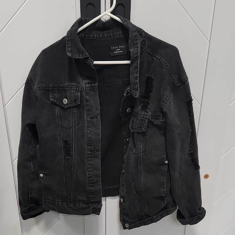 Love Tree Charcoal Distressed Jacket